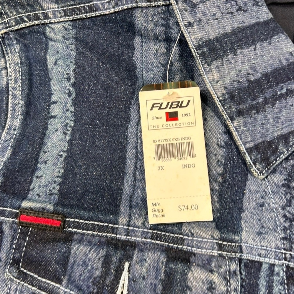 Vintage FUBU The Collection Denim Jacket Womens 3X Striped Y2K Hip Hop Hong Kong - Picture 8 of 14